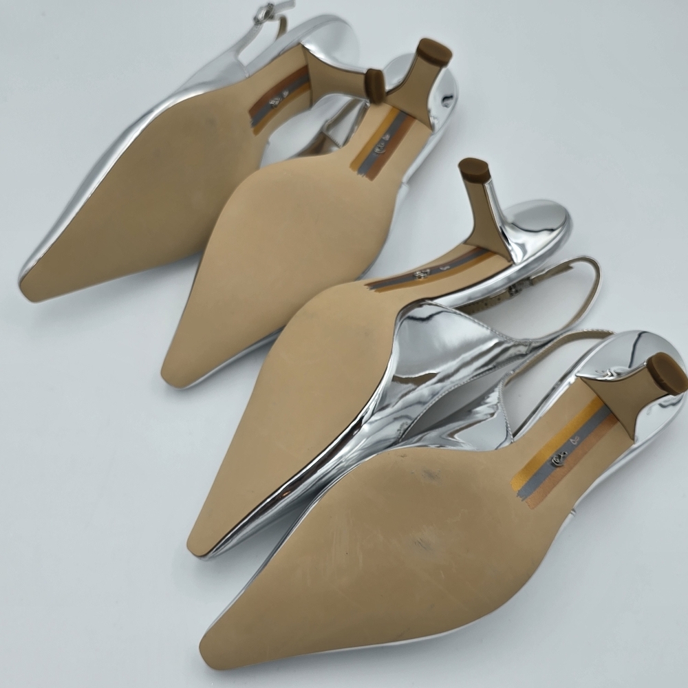 Sam Edelman Silver Pointed Toe Slingback Kitten Heels - Picture 16 of 16